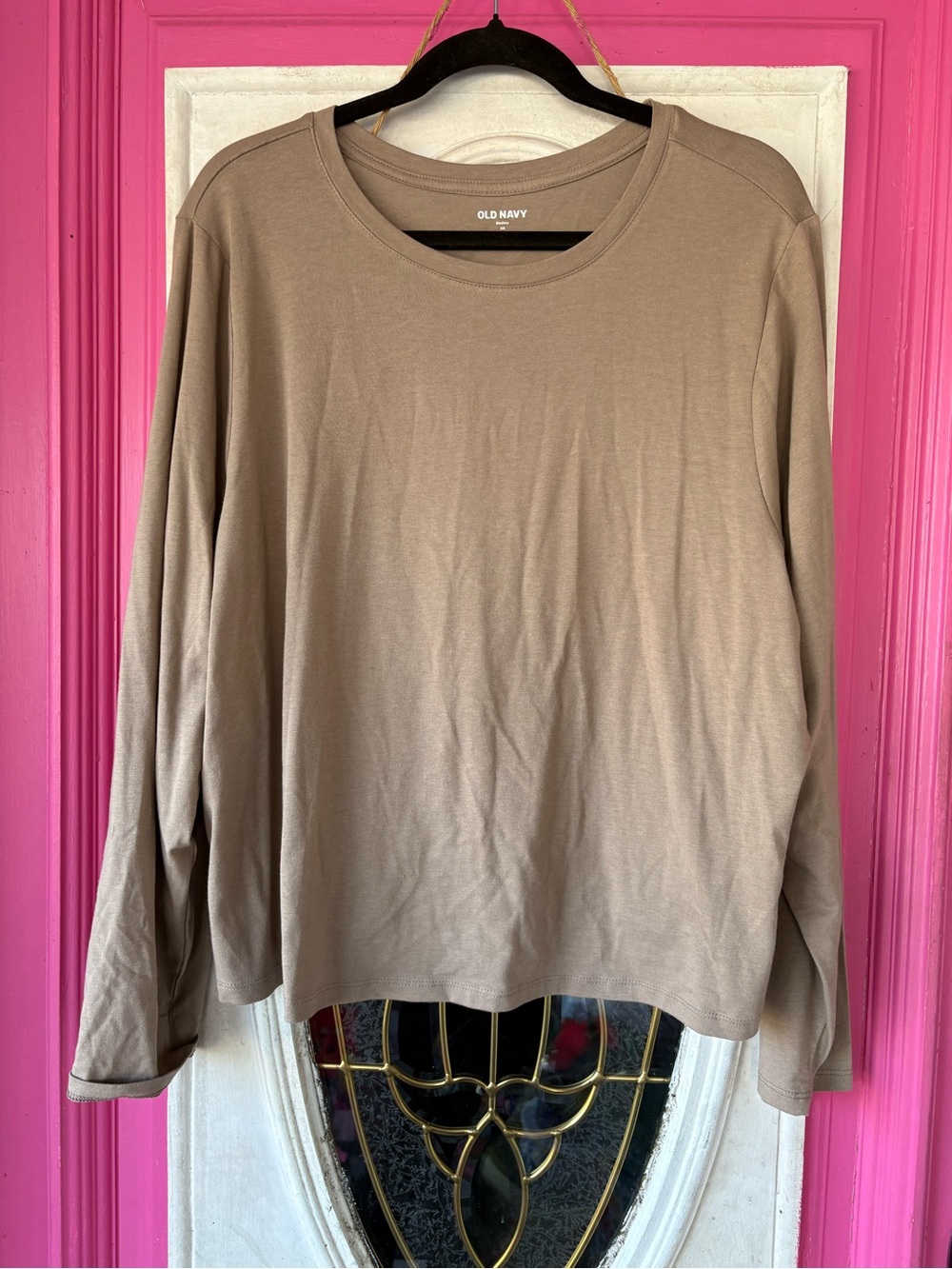Old Navy Bestee 3X Taupe Long Sleeve Crewneck Top